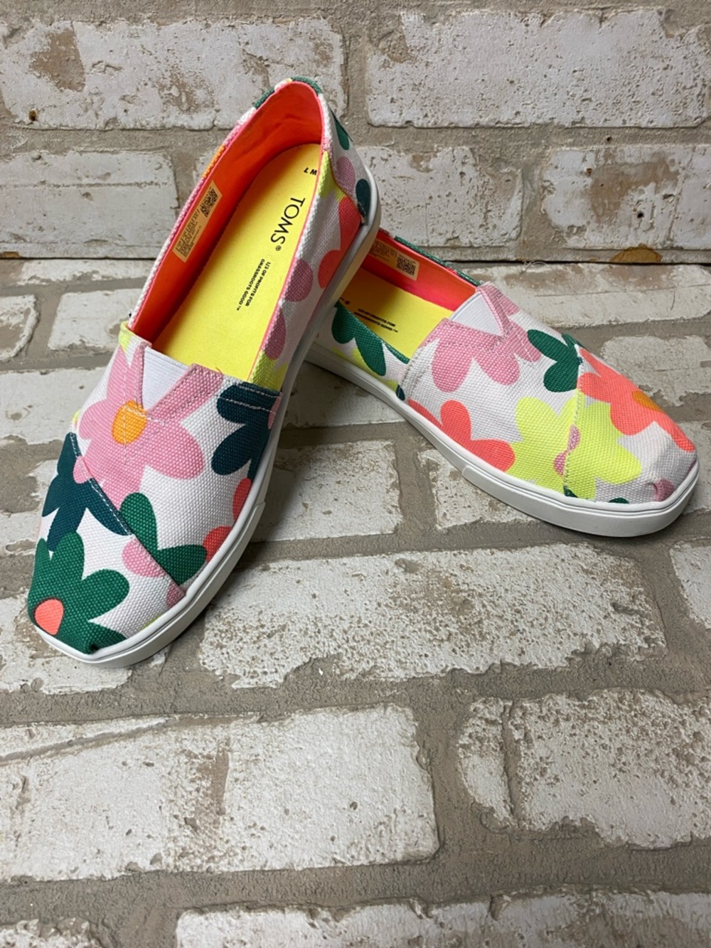 TOMS Floral Canvas Slip-On Moccasins - Pink, Green, Yellow